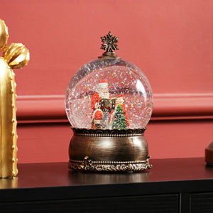 Battery-Operated Musical Lighted Christmas Snow Globe with Swirling Glitter, Bronze