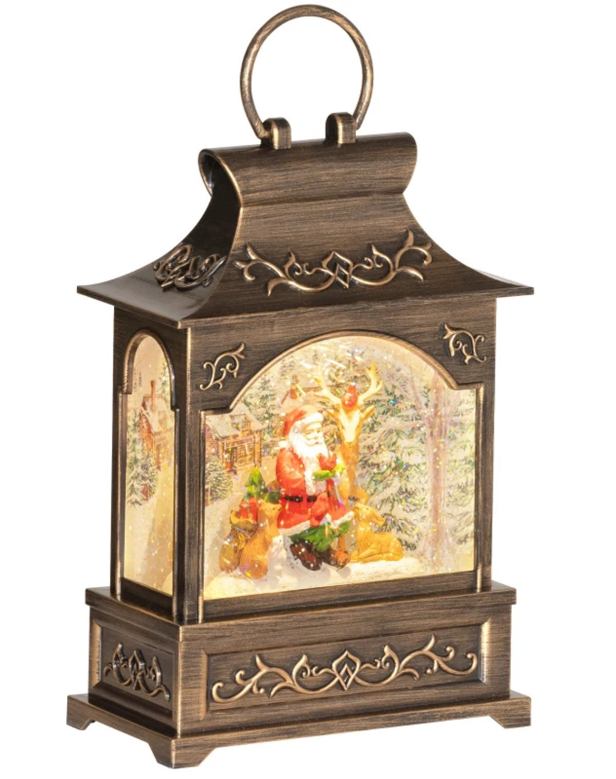 Bronze Musical Christmas Snow Globe Lantern - Lighted, Battery Operated Xmas Decoration