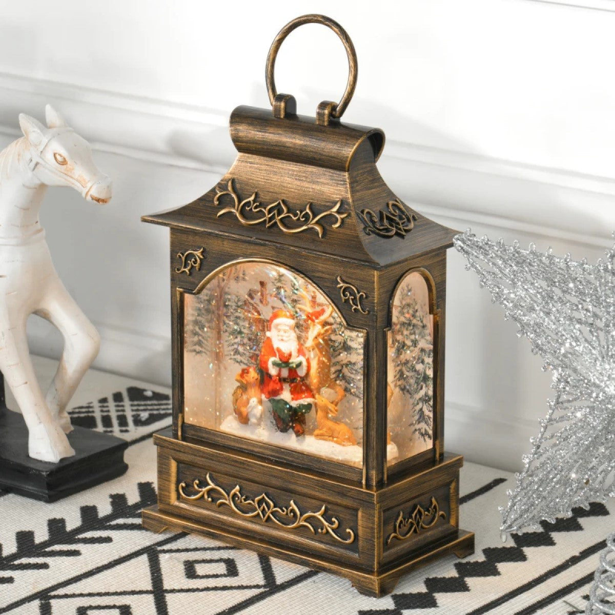 Bronze Musical Christmas Snow Globe Lantern - Lighted, Battery Operated Xmas Decoration