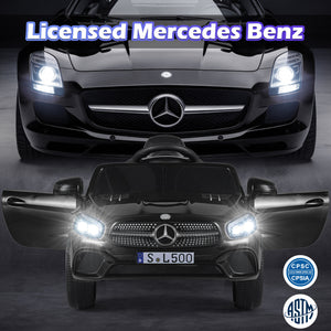 Comparison of a real Mercedes-Benz car and a toy model with Mercedes-Benz logo.