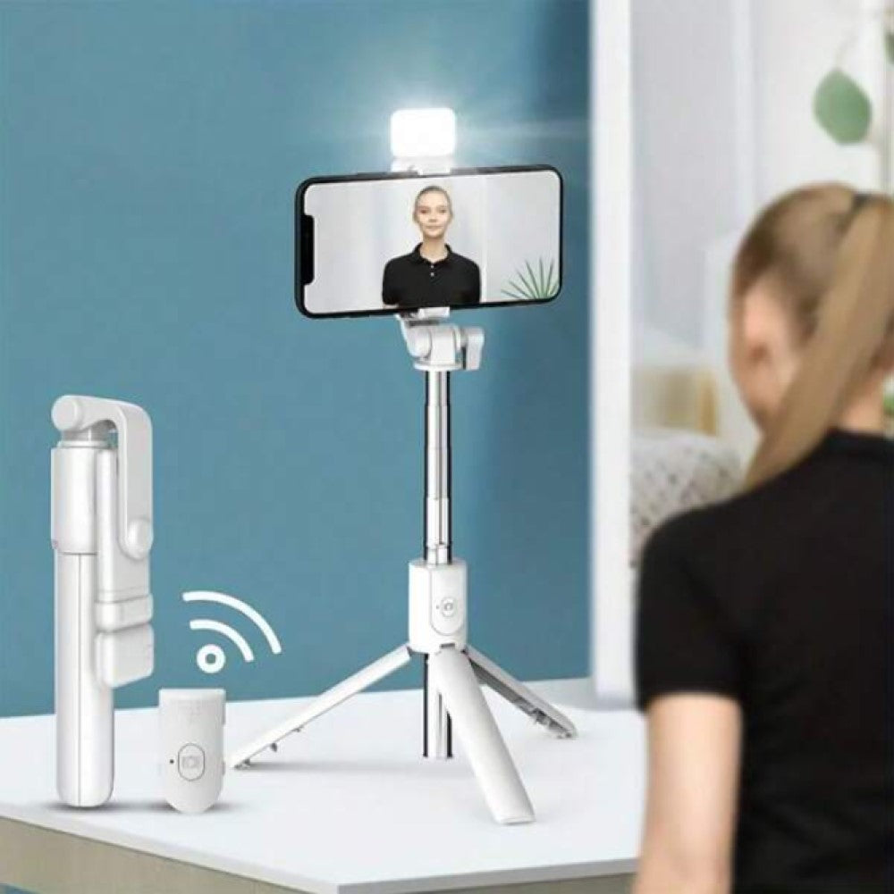 Cell Phone Selfie Stick Tripod Remote Wireless Selfi Stick Phone Holder Stand with Beauty Fill Light for Phone