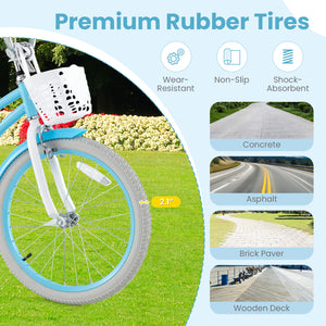 Bicycle with premium rubber tires on grass, featuring durability and performance features.