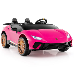 Pink toy car with gold wheels on a white background