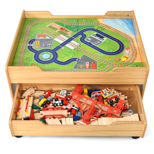 Children's 100-Piece Wooden Railway Set with Table and Storage Drawers