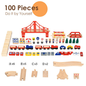 Children's 100-Piece Wooden Railway Set with Table and Storage Drawers