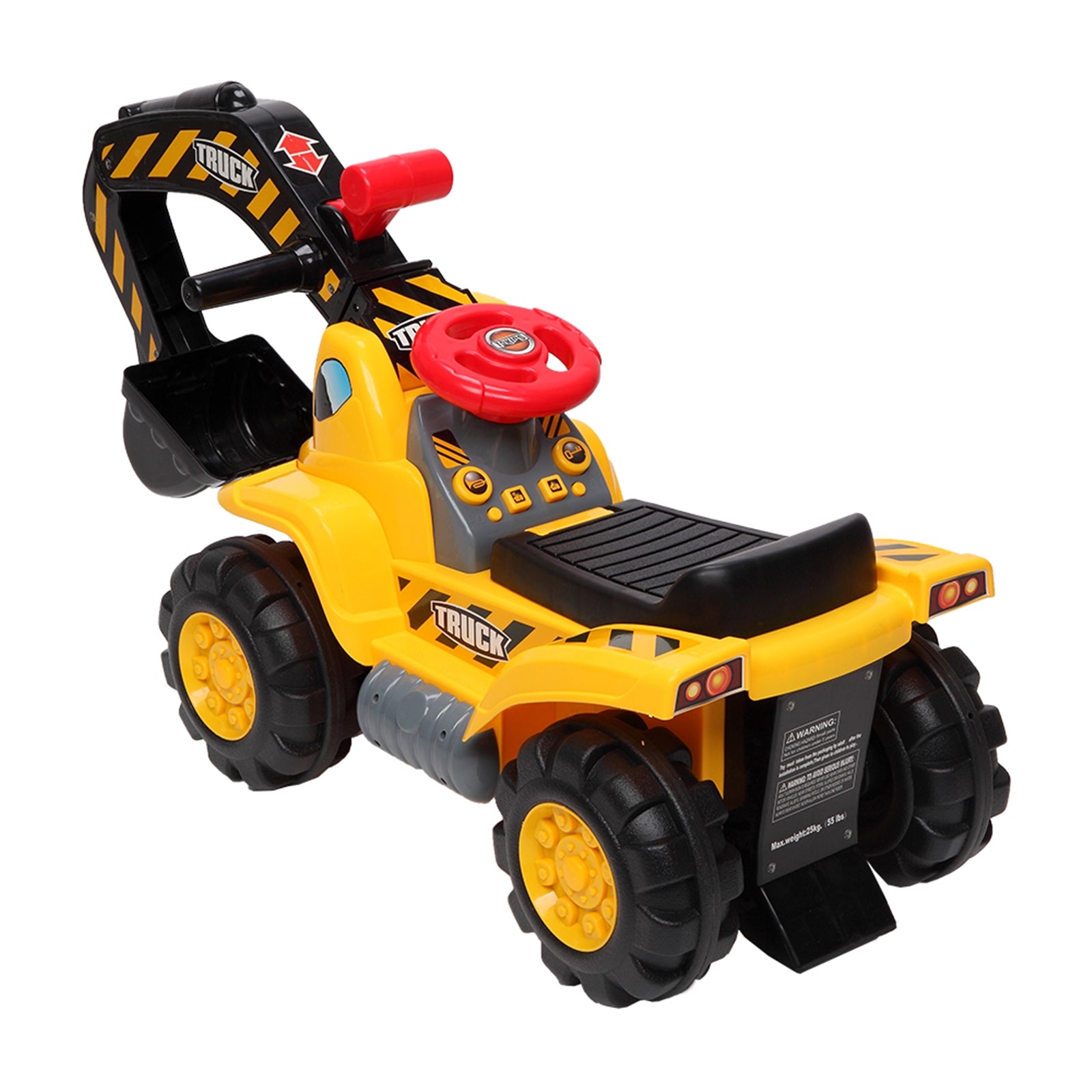 Children's Construction Excavator Toy Car, Outdoor Digger Scooper Tractor Toy W/Safety Helmet, Rocks, Horn, Underneath Storage, Moving Forward/Backward, Pretend Play Ride On Truck