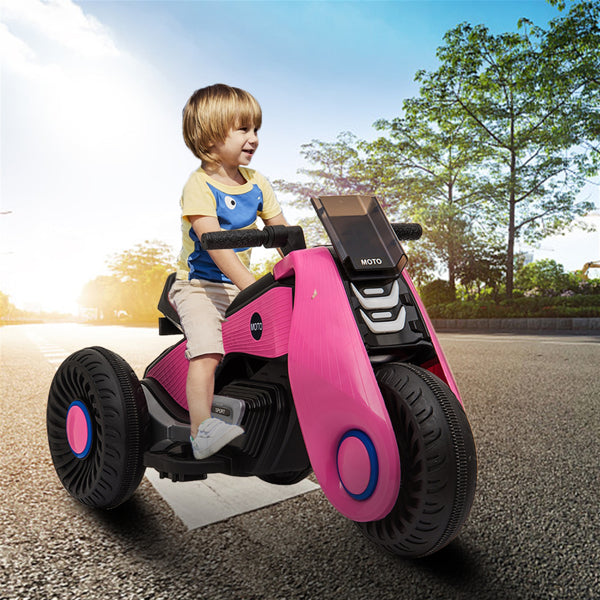 Children's Battery Powered 6V Electric Motorcycle 3 Wheels Double Drive, USB, Playback Music Functions, Pink