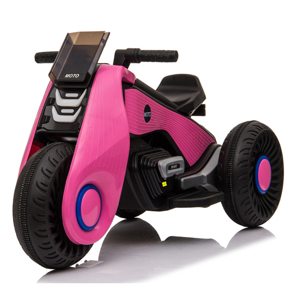 Children's Battery Powered 6V Electric Motorcycle 3 Wheels Double Drive, USB, Playback Music Functions, Pink