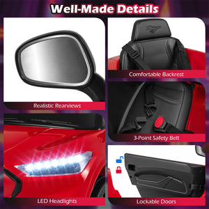 Collage of car features including side mirror, seat, headlights, and door with text highlighting 'Well-Made Details'.