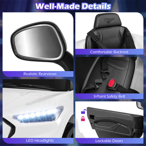 Collage of car features including side mirror, seat with backrest, headlights, and door handle.