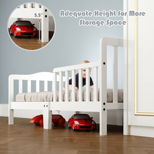 Classic Wood Toddler Bed Frame with Safety Guardrails – Sturdy Design for Kids' Comfort