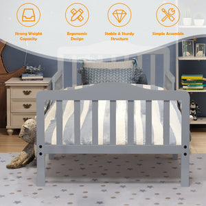 Classic Wood Toddler Bed Frame with Safety Guardrails – Sturdy Design for Kids' Comfort