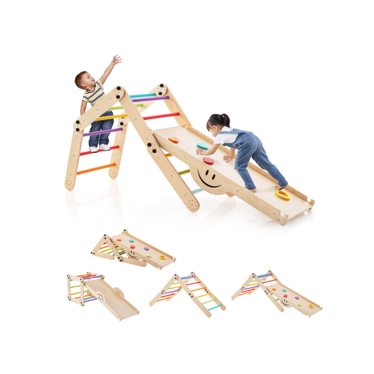 Indoor Climbing Triangle Ladder Toy with Reversible Ramp | Kids' Jungle Gym Set