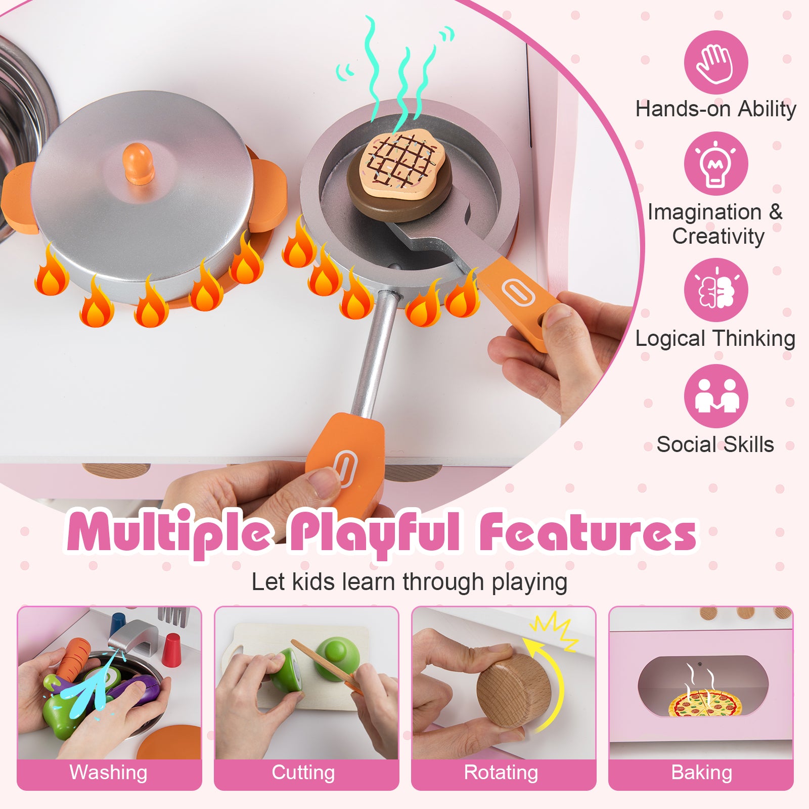 Children's play kitchen set with cooking elements and educational benefits.