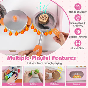 Children's play kitchen set with cooking elements and educational benefits.