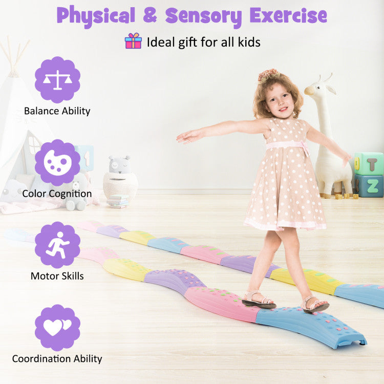 Colorful Kids Wavy Balance Beam with Textured Surface & Non-Slip Foot Pads for Safe Play
