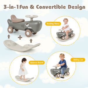 Convertible Rocking Horse and Sliding Car with Detachable Balance Board for Kids