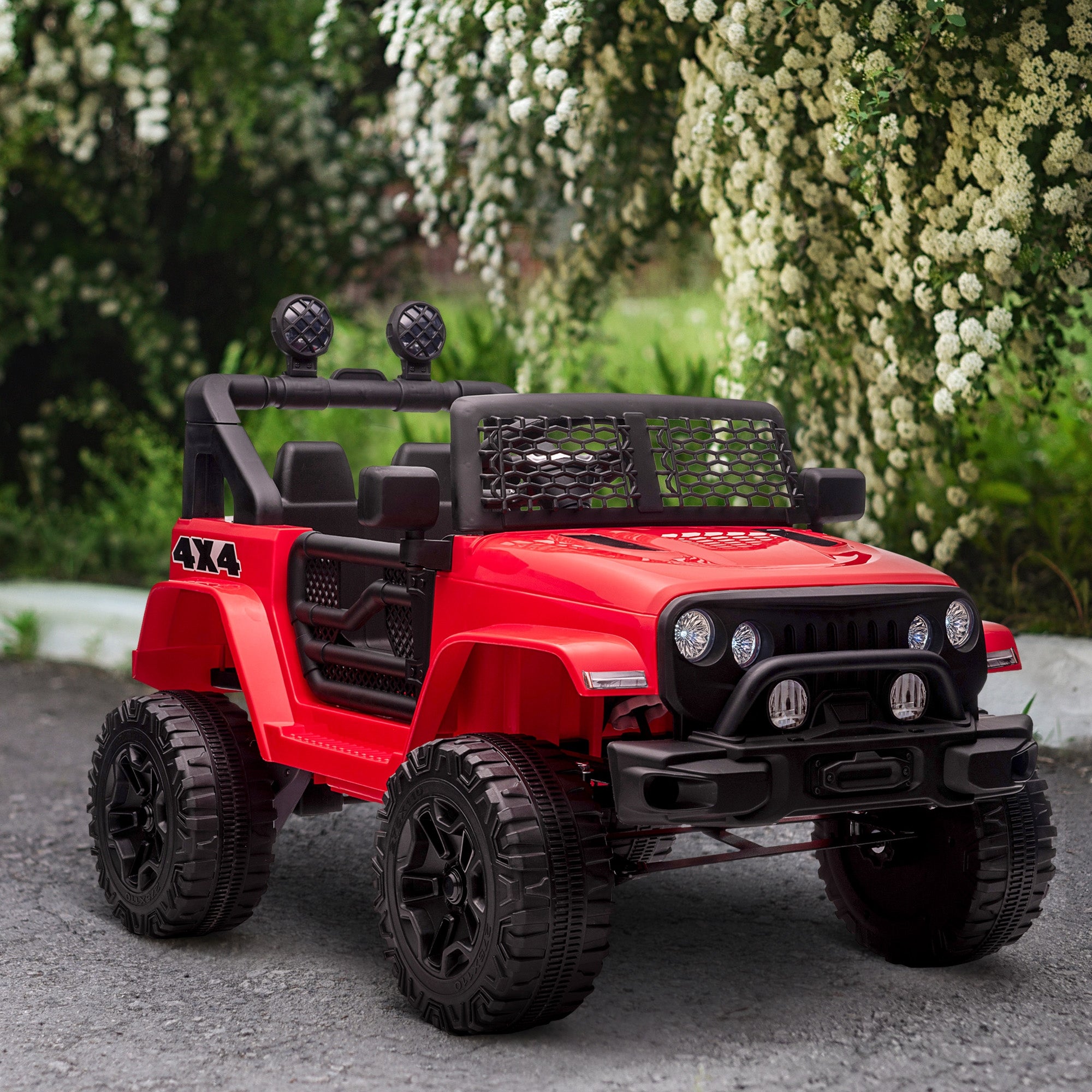 12V Kids Ride On Truck with Parent Remote Control, Battery Powered Electric Car with Spring Suspension, Adjustable Speed, LED Lights and Horn, Red