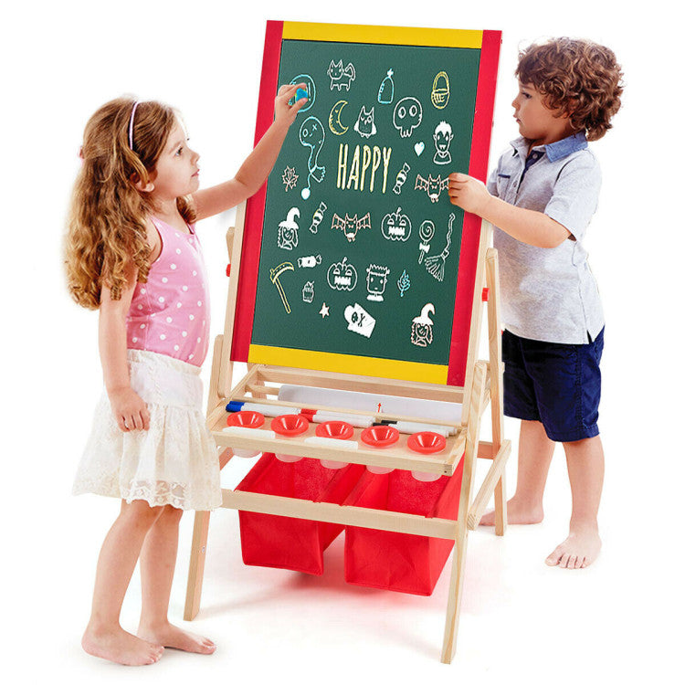 Double-Sided Flip-Over Kids Art Easel with Magnetic Chalkboard and Whiteboard