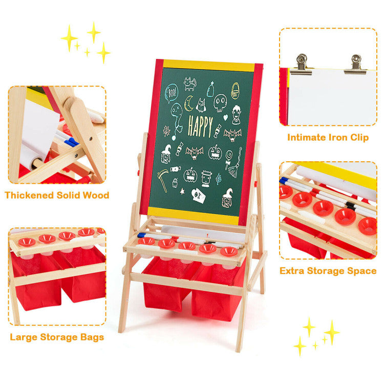 Double-Sided Flip-Over Kids Art Easel with Magnetic Chalkboard and Whiteboard