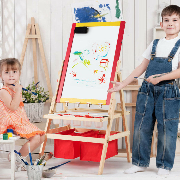 Double-Sided Flip-Over Kids Art Easel with Magnetic Chalkboard and Whiteboard