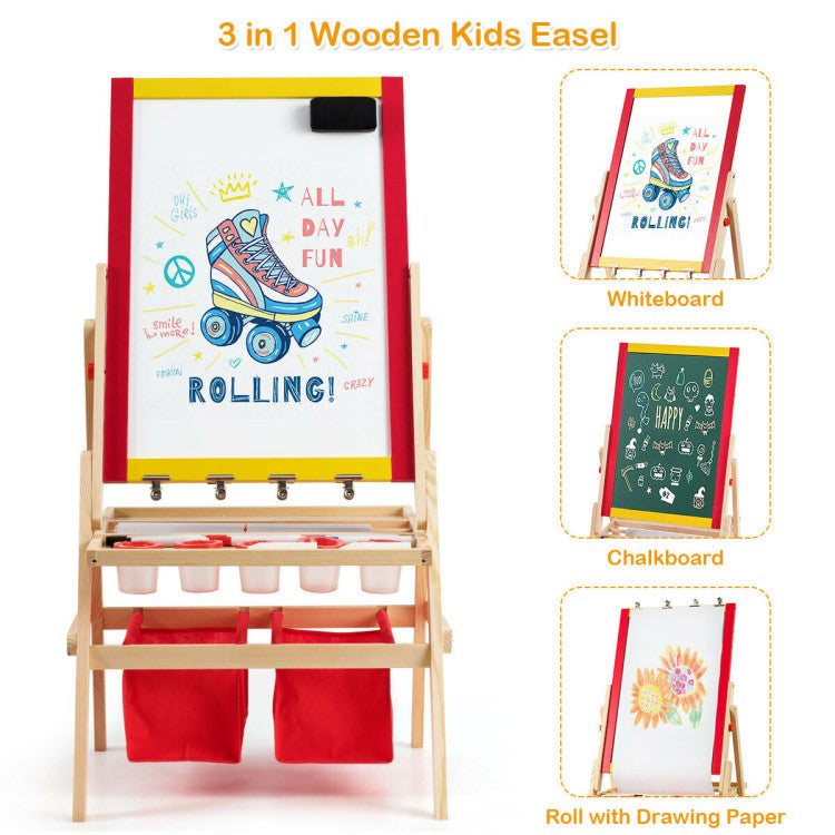 Double-Sided Flip-Over Kids Art Easel with Magnetic Chalkboard and Whiteboard