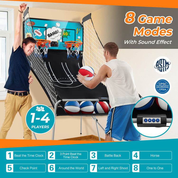 Dual Shot Basketball Arcade Game - 8 Modes, 4 Balls for Fun Family Play