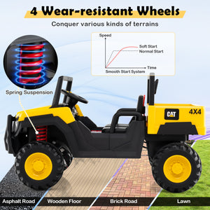 Toy tractor with wear-resistant wheels and suspension system on a white background