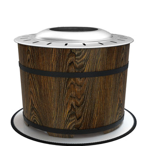 Wooden barrel with a white top on a white background