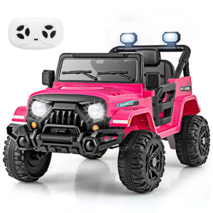 Pink toy jeep with remote control on a white background