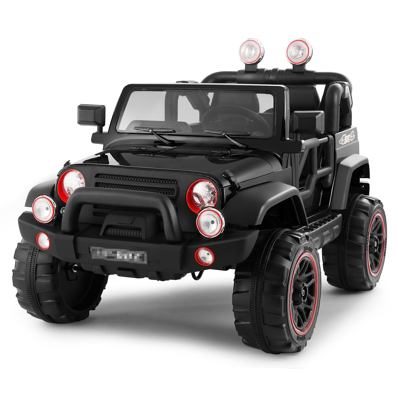 Electric Jeep Toy Car with Remote Control and MP3 - 12V Battery Powered Ride-On Truck with LED Lights and Cover - Black