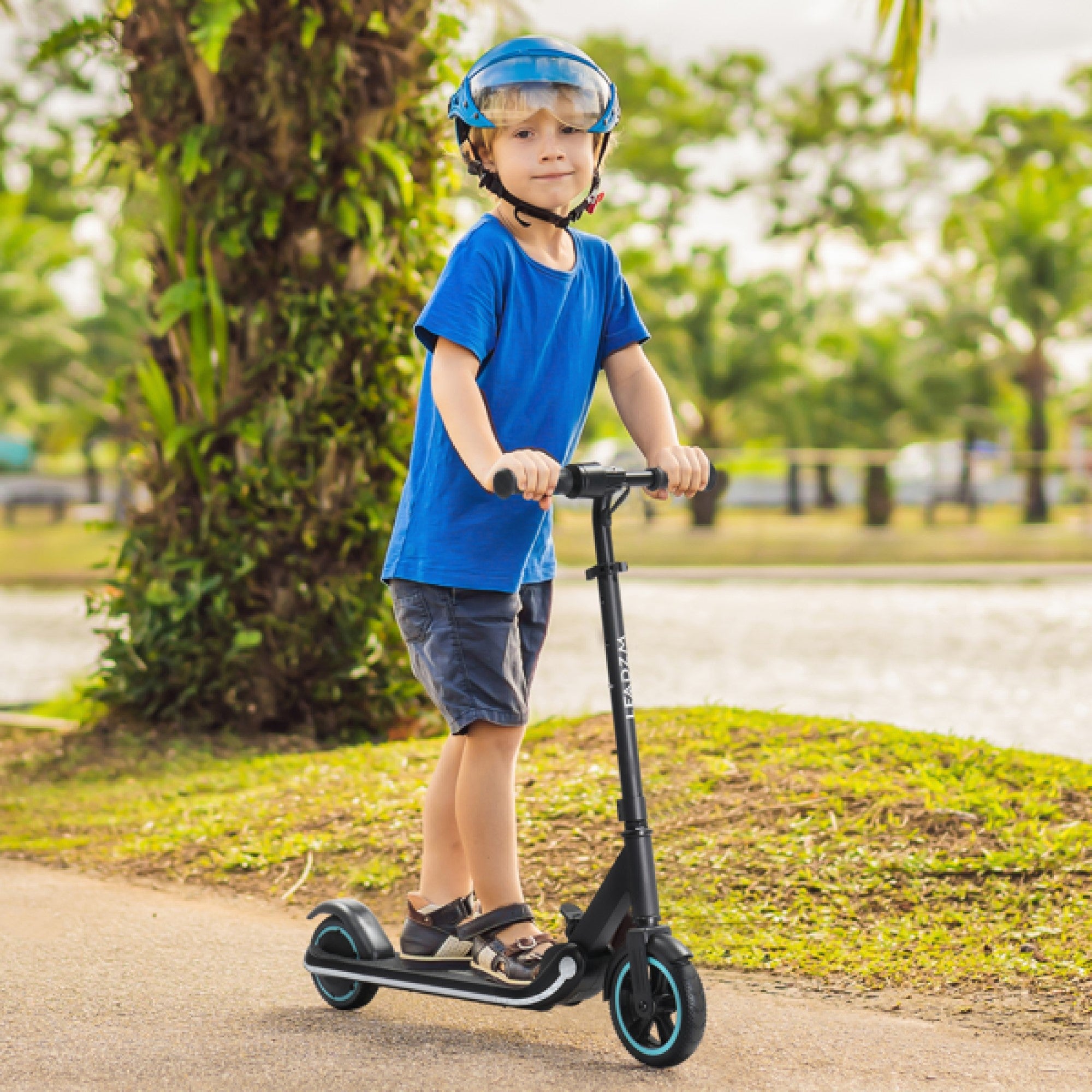 M2 PRO Electric Scooter for Kids Aged 6-14, Hub Motor Max Speed 9.3 mph Ride Range 5 miles, Kids Scooter with 3 Flashing LEDs, Black