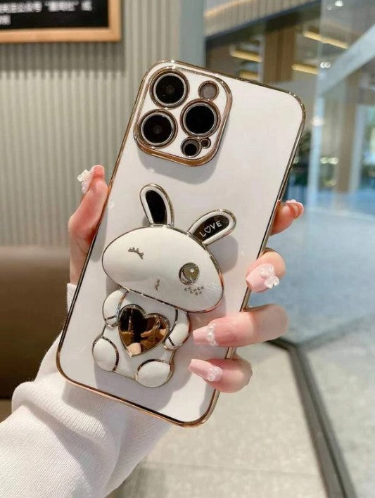 Electroplated Phone Case With Rabbit Design Holder Compatible With iPhone15/15Plus/15Pro/15Promax