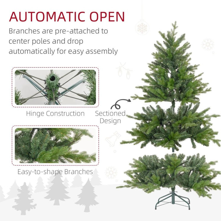 Flocked Christmas Tree, Collapsible Hinged Xmas Tree with Metal Stand for Indoor/Outdoor