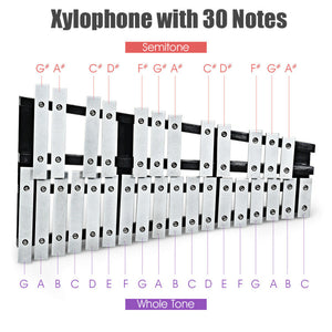 Foldable 30-Note Aluminum Glockenspiel Xylophone with Carry Bag - Portable and Durable