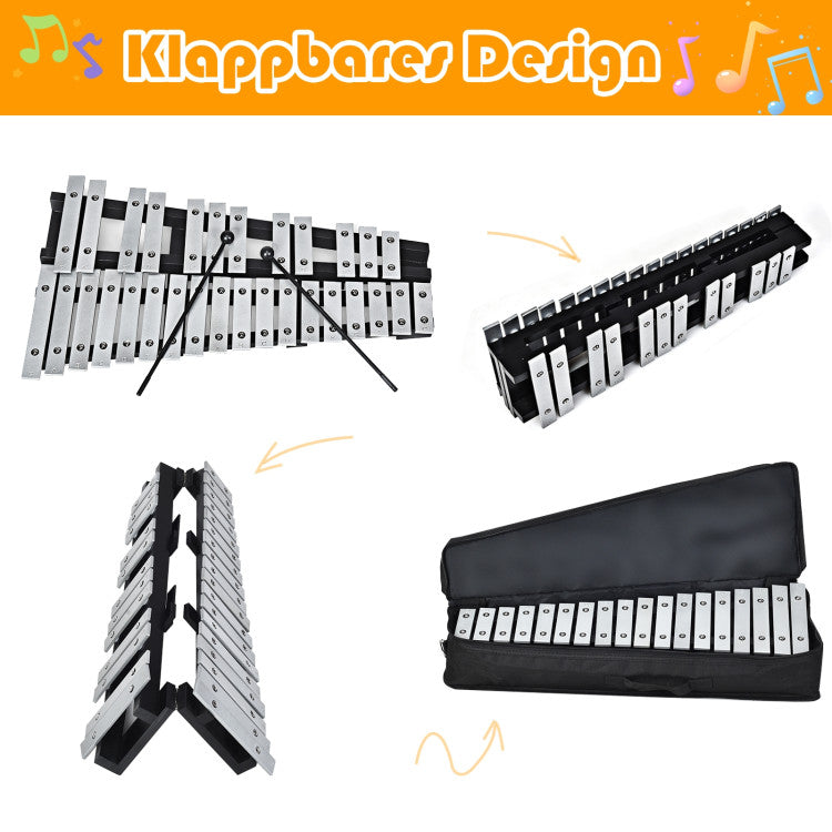 Foldable 30-Note Aluminum Glockenspiel Xylophone with Carry Bag - Portable and Durable