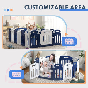 Foldable Baby Playpen with 18 Panels, 85"x57" Safety Play Yard for Babies & Toddlers Indoor/Outdoor