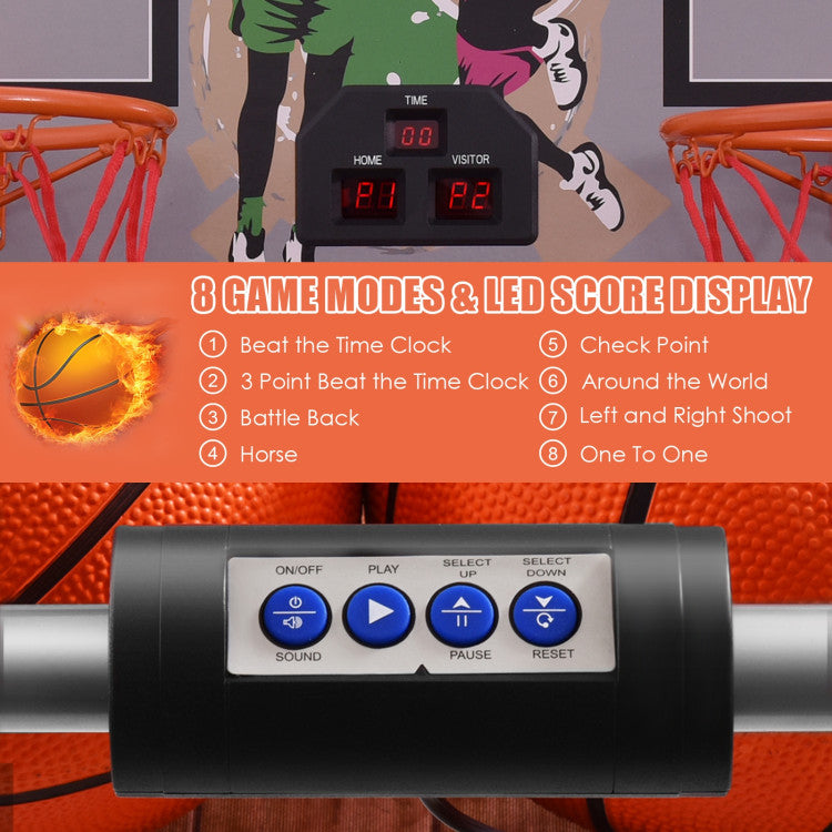 Foldable Double Electronic Basketball Game Set with 4 Balls for Indoor Fun