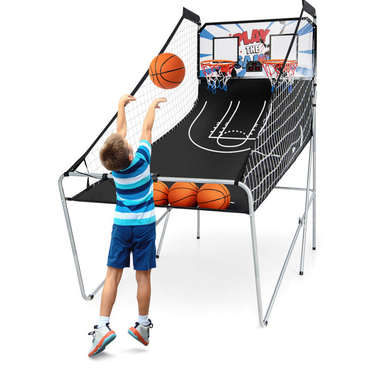 Foldable Dual Shot Basketball Arcade Game with Electronic Scoring for Kids