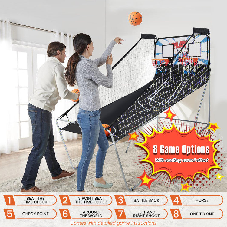 Foldable Dual Shot Basketball Arcade Game with Electronic Scoring for Kids