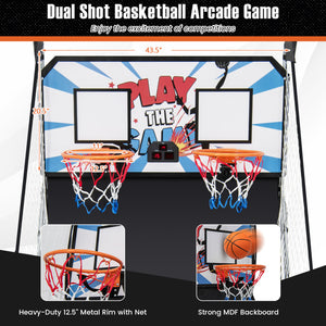 Foldable Dual Shot Basketball Arcade Game with Electronic Scoring for Kids