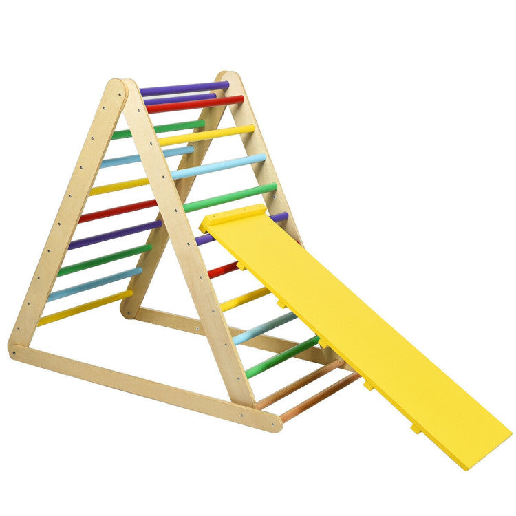 Foldable Wooden Triangle Climber with Reversible Ramp – Kids’ Activity Gym