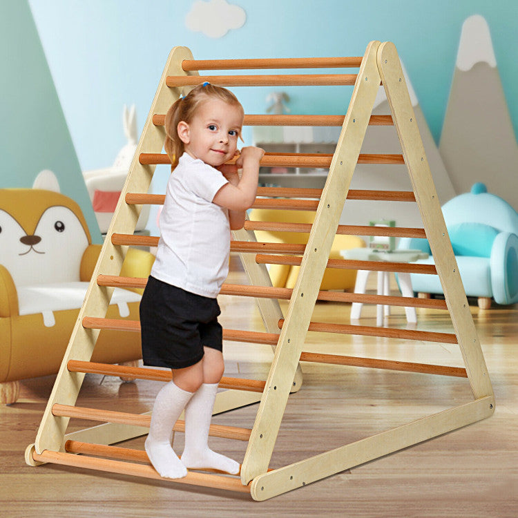 Foldable Wooden Triangle Climber with Reversible Ramp – Kids’ Activity Gym