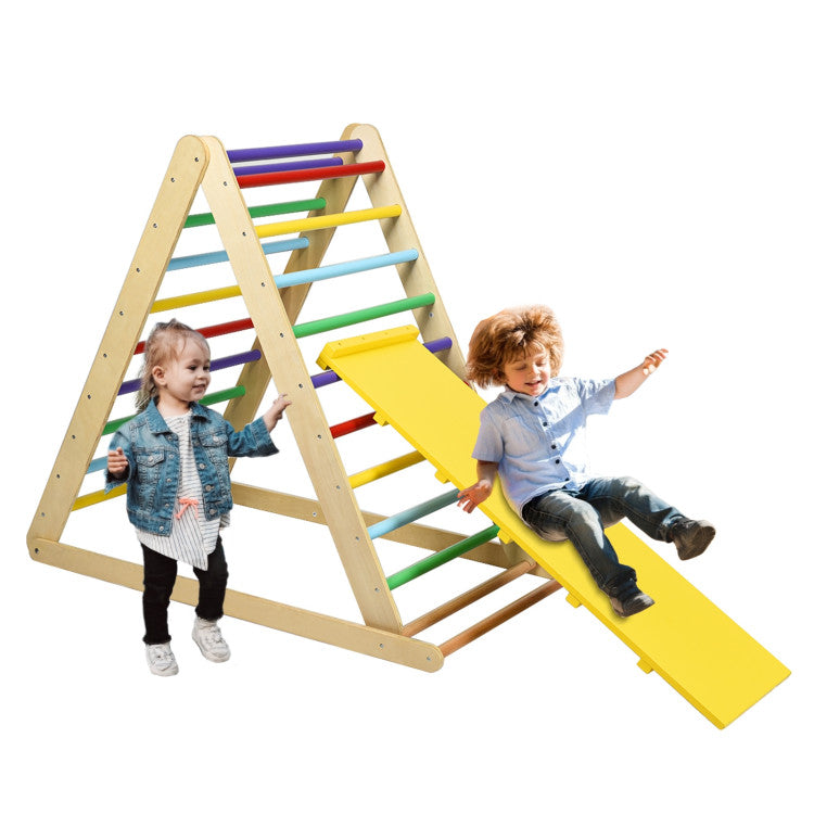 Foldable Wooden Triangle Climber with Reversible Ramp – Kids’ Activity Gym