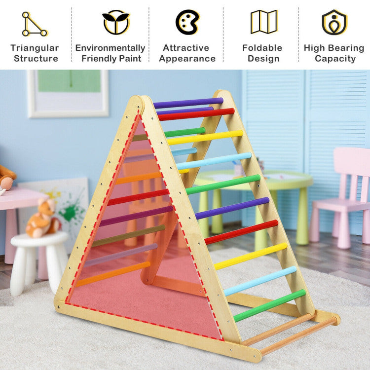 Foldable Wooden Triangle Climber with Reversible Ramp – Kids’ Activity Gym