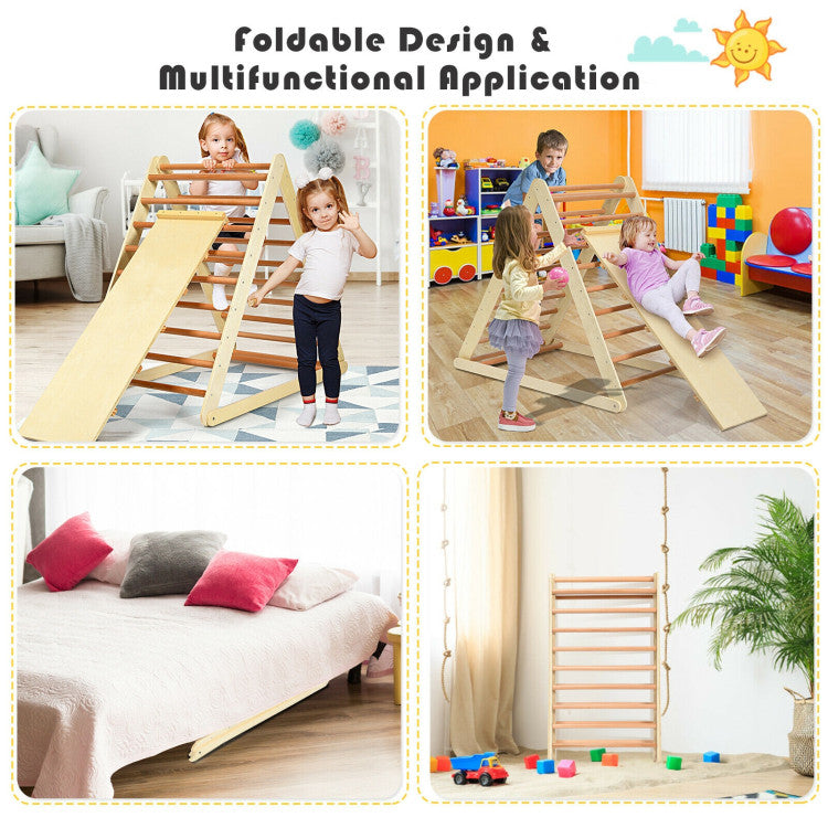 Foldable Wooden Triangle Climber with Reversible Ramp – Kids’ Activity Gym