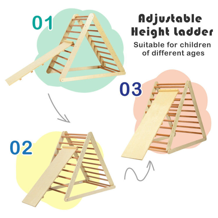 Foldable Wooden Triangle Climber with Reversible Ramp – Kids’ Activity Gym