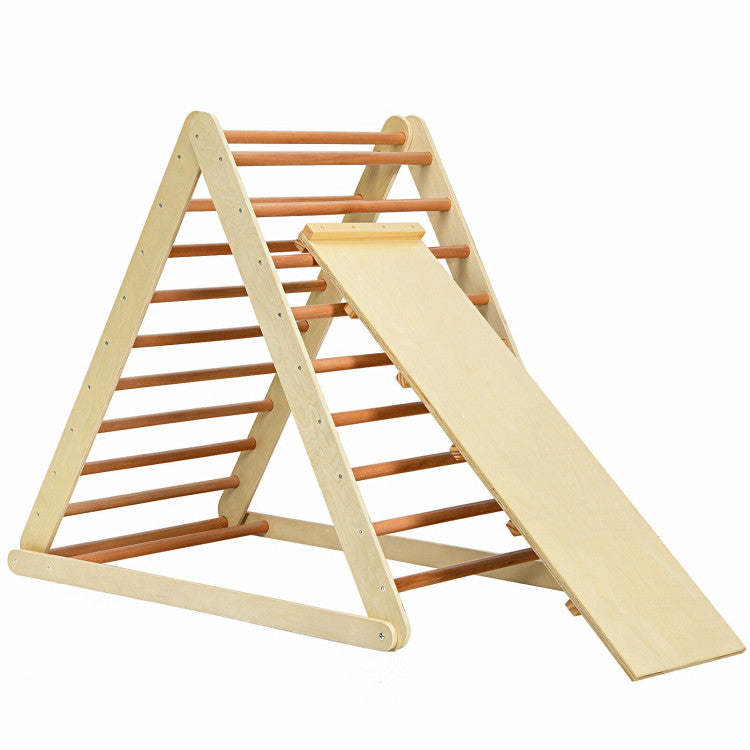 Foldable Wooden Triangle Climber with Reversible Ramp – Kids’ Activity Gym