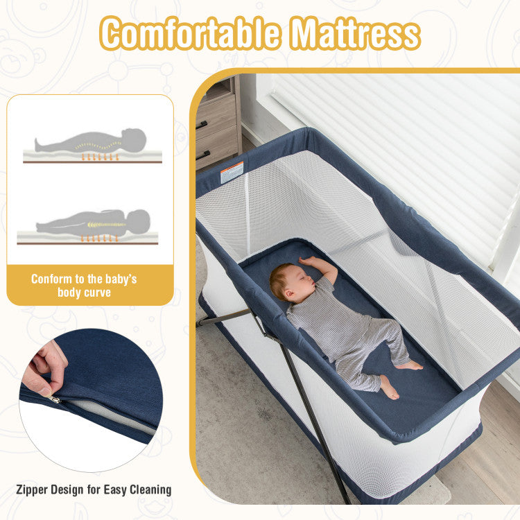 Foldable Baby Playpen with Removable Mattress, Washable Cover, and Easy Setup