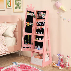 Full-Length Kids Jewelry Armoire Cabinet with Storage – Free-Standing Design